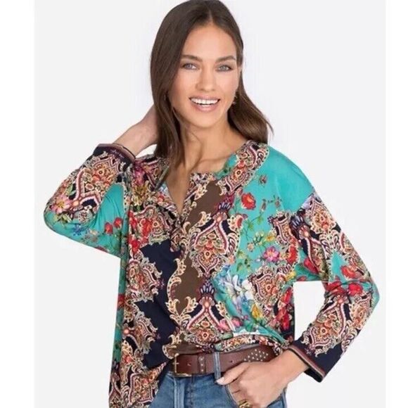 Johnny Was Indi Flower Long Sleeve Henley T Shirt Size 2XS XXS - Picture 3 of 12